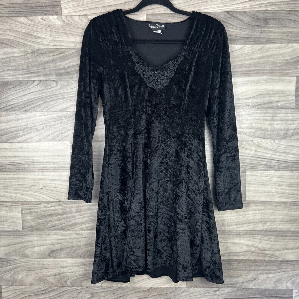 VTG Jamie Brooke Mini Dress Women's Small Black Polyester Lace Whimsigoth Witchy
